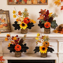 Autumn artificial mini potted plant, woven basket paired with sunflowers, pumpkins, and maple leaves, full and realistic petals, no maintenance required, adding warm autumn vibes to your home./34G model