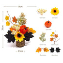 Autumn artificial mini potted plant, woven basket paired with sunflowers, pumpkins, and maple leaves, full and realistic petals, no maintenance required, adding warm autumn vibes to your home./34G model