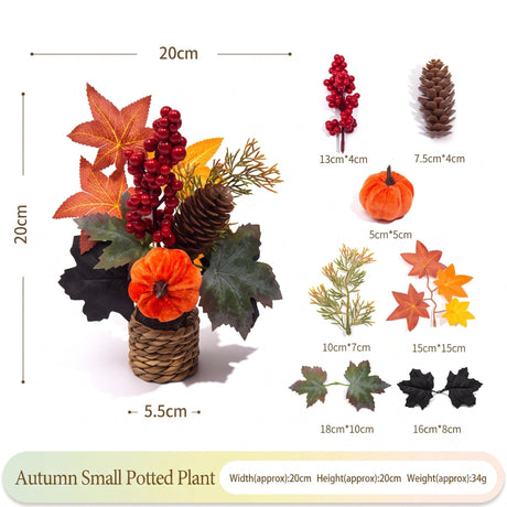 Autumn artificial mini potted plant, woven basket paired with sunflowers, pumpkins, and maple leaves, full and realistic petals, no maintenance required, adding warm autumn vibes to your home./28G model