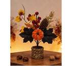 Autumn artificial mini potted plant, woven basket paired with sunflowers, pumpkins, and maple leaves, full and realistic petals, no maintenance required, adding warm autumn vibes to your home./32G model