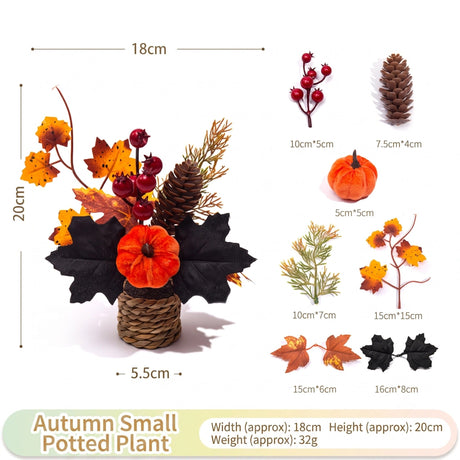 Autumn artificial mini potted plant, woven basket paired with sunflowers, pumpkins, and maple leaves, full and realistic petals, no maintenance required, adding warm autumn vibes to your home./30G model