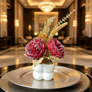 Light luxury simulated peony potted plant, handcrafted petals realistic and full, pumpkin planter round and versatile, no maintenance ready to display upon opening, brightens up new Chinese-style home spaces.(wine red)