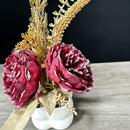 Light luxury simulated peony potted plant, handcrafted petals realistic and full, pumpkin planter round and versatile, no maintenance ready to display upon opening, brightens up new Chinese-style home spaces.(wine red)