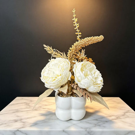 Light luxury simulated peony potted plant, handcrafted petals realistic and full, pumpkin planter round and versatile, no maintenance ready to display upon opening, brightens up new Chinese-style home spaces.(wine red)