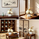 Light luxury simulated peony potted plant, handcrafted petals realistic and full, pumpkin planter round and versatile, no maintenance ready to display upon opening, brightens up new Chinese-style home spaces.(wine red)