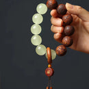 1pc Classic 12-bead 20mm Handmade Wooden Carved "Fu" Pendant Bracelet, Unisex Beaded Bracelet, Buddhist Mala Beads Prayer Bracelet