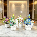 Simulated iris potted plant, floral artistry vibrant and colorful, pumpkin planter round and versatile, no maintenance ready to display upon opening, brightens up new Chinese-style and light luxury home spaces.（fuchsia）