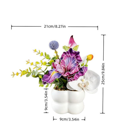 Simulated iris potted plant, floral artistry vibrant and colorful, pumpkin planter round and versatile, no maintenance ready to display upon opening, brightens up new Chinese-style and light luxury home spaces.(GREEN)