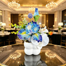 Simulated iris potted plant, floral artistry vibrant and colorful, pumpkin planter round and versatile, no maintenance ready to display upon opening, brightens up new Chinese-style and light luxury home spaces.(pale bluish green)