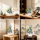 Simulated iris potted plant, floral artistry vibrant and colorful, pumpkin planter round and versatile, no maintenance ready to display upon opening, brightens up new Chinese-style and light luxury home spaces.(pale bluish green)