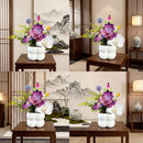 Simulated iris potted plant, floral artistry vibrant and colorful, pumpkin planter round and versatile, no maintenance ready to display upon opening, brightens up new Chinese-style and light luxury home spaces.(pale bluish green)