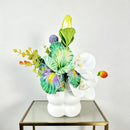 Simulated iris potted plant, floral artistry vibrant and colorful, pumpkin planter round and versatile, no maintenance ready to display upon opening, brightens up new Chinese-style and light luxury home spaces.(pale bluish green)