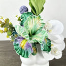 Simulated iris potted plant, floral artistry vibrant and colorful, pumpkin planter round and versatile, no maintenance ready to display upon opening, brightens up new Chinese-style and light luxury home spaces.(pale bluish green)