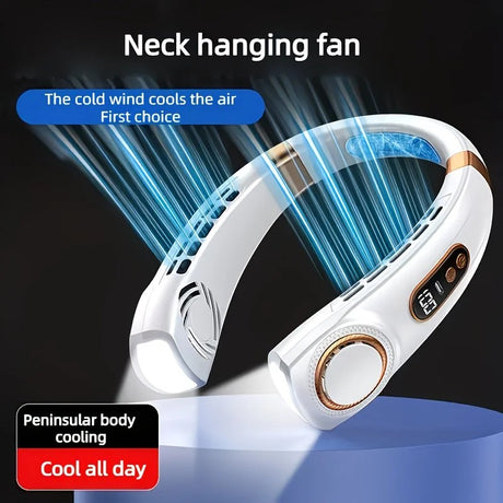 New Neck Hanging Fan Portable Mini USB Fan Personal Cooling Turbine Small Charging Quiet Lazy-Friendly.white