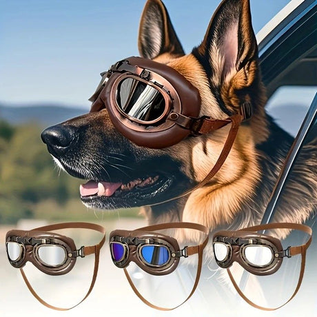 Retro Aviator Dog Goggles | Windproof & UV Protection Adjustable Foldable Sunglasses for Medium-Large Dogs(Bronze-silver lens)