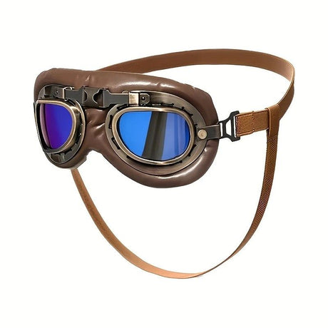 Retro Aviator Dog Goggles | Windproof & UV Protection Adjustable Foldable Sunglasses for Medium-Large Dogs(Bronze-silver lens)