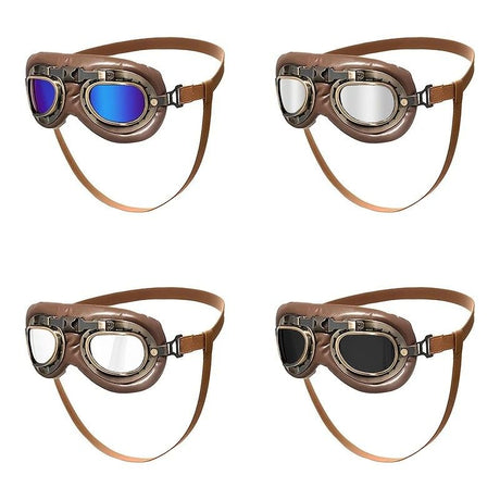 Retro Aviator Dog Goggles | Windproof & UV Protection Adjustable Foldable Sunglasses for Medium-Large Dogs(Bronze-transparent lens)