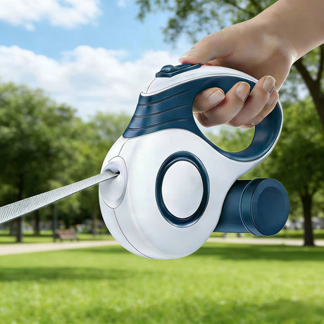 Multi-function Automatic Retractable Pet Leash: High-Strength Anti-Break, One-Click Lock, Comfortable Grip, Eco-Friendly Waste Disposal, 5 Meters/196.85 Inches for Secure Dog Walking(blue)