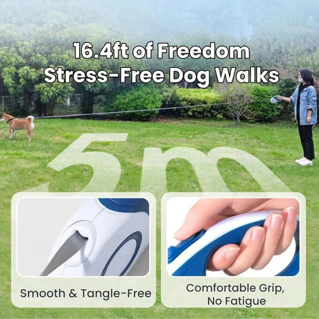 Multi-function Automatic Retractable Pet Leash: High-Strength Anti-Break, One-Click Lock, Comfortable Grip, Eco-Friendly Waste Disposal, 5 Meters/196.85 Inches for Secure Dog Walking(claret-red)