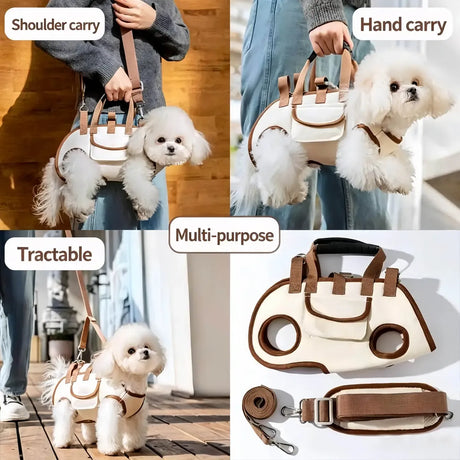 Oxford Fabric Pet Three-in-One Travel System: Horizontal Back Design Protects Spine, Four-Leg Separation, Three Uses in One: Kennel, Backpack, and Leash/M size [recommended weight 8-13 kg]