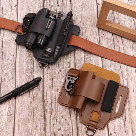 EDC Tactical Tool Holster – Multifunctional Outdoor Survival Utility Waist Pouch.(Leather black without tools)
