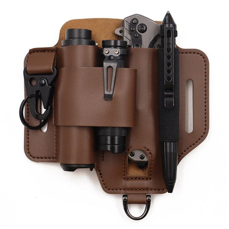 EDC Tactical Tool Holster – Multifunctional Outdoor Survival Utility Waist Pouch.(Leather black without tools)