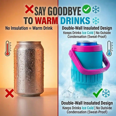 Can-style insulated drink holder, mini can cooling cup, portable double-layer lightweight travel camping outdoor insulating sleeve for soda, beer and other beverages.(BLUE)