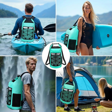 25L Large Capacity Waterproof Backpack Double Layer Rainproof Dry Wet Separation Abrasion Resistant Night Reflective for Outdoor Camping Kayaking Surfing Canyoning Daily Commute(BLACK)