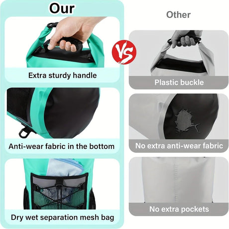 25L Large Capacity Waterproof Backpack Double Layer Rainproof Dry Wet Separation Abrasion Resistant Night Reflective for Outdoor Camping Kayaking Surfing Canyoning Daily Commute(GREY)