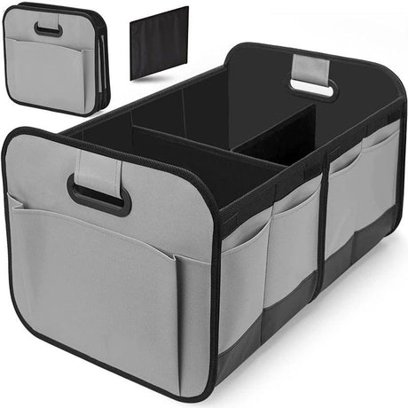 1 Car Trunk Organizer, Automotive Storage, Reinforced Handle, Foldable Multi-Compartment Car Organizer, 600D Oxford Fabric, Suitable for Any Car, SUV, Minivan, Vehicle Storage.GREY