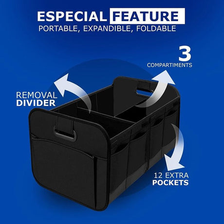 1 Car Trunk Organizer, Automotive Storage, Reinforced Handle, Foldable Multi-Compartment Car Organizer, 600D Oxford Fabric, Suitable for Any Car, SUV, Minivan, Vehicle Storage.BLUE