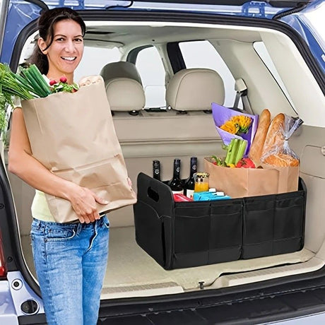 1 Car Trunk Organizer, Automotive Storage, Reinforced Handle, Foldable Multi-Compartment Car Organizer, 600D Oxford Fabric, Suitable for Any Car, SUV, Minivan, Vehicle Storage.BLUE