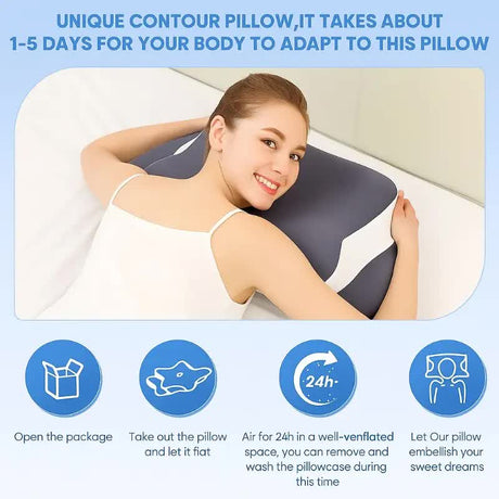 Dark grey  Ergonomic Memory Foam Butterfly Neck Pillow, C-shaped/Dual Height Adjustable, with Transparent Lid Support – for Side Sleeping, Back Sleeping, and Pillow-Assisted Sleep, Ideal for Travel and Bed Use