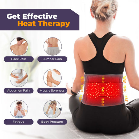 Heated Waist Belt with Vibration Massage – Infrared Heat Therapy, 3 Temp Levels, Rechargeable & Adjustable Strap（BLACK)