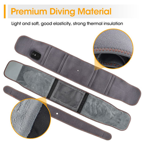 Heated Waist Belt with Vibration Massage – Infrared Heat Therapy, 3 Temp Levels, Rechargeable & Adjustable Strap（BLACK)