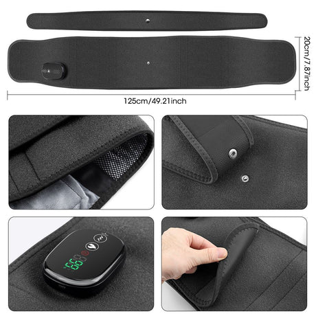 Heated Waist Belt with Vibration Massage – Infrared Heat Therapy, 3 Temp Levels, Rechargeable & Adjustable Strap（BLACK)