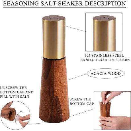 Salt and Pepper Grinder Set with Wooden Base Stainless Steel Manual Salt and Pepper Mills Adjustable Coarseness for Kitchen BBQ Picnic.(silver)