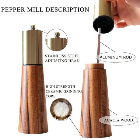 Salt and Pepper Grinder Set with Wooden Base Stainless Steel Manual Salt and Pepper Mills Adjustable Coarseness for Kitchen BBQ Picnic.(silver)