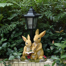 Solar Simulation Rabbit Ornament, charges by day and lights up automatically at night, three rabbits cluster around a street lamp with "WELCOME" bucket, warmly decorates courtyard and balcony, eco-friendly and healing./Rabbit's Kin