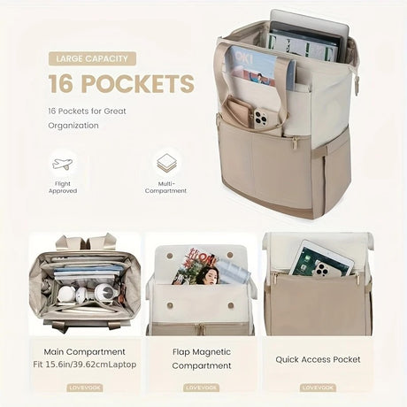 khaki Korean-style Fashion Compact Backpack, Multi-functional & Large Capacity, Lightweight & Easy to Carry, Fits Daily Commute, Lunch Outings, and Short Trips.