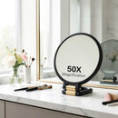 Double-sided Folding Makeup Mirror – 1X/50X Dual Magnification, 360° Rotatable and Foldable for Portability, Three Uses: Handheld, Desktop, Wall-mounted(black)