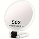 Double-sided Folding Makeup Mirror – 1X/50X Dual Magnification, 360° Rotatable and Foldable for Portability, Three Uses: Handheld, Desktop, Wall-mounted(black)