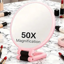 Double-sided Folding Makeup Mirror – 1X/50X Dual Magnification, 360° Rotatable and Foldable for Portability, Three Uses: Handheld, Desktop, Wall-mounted(black)