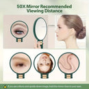 Double-sided Folding Makeup Mirror – 1X/50X Dual Magnification, 360° Rotatable and Foldable for Portability, Three Uses: Handheld, Desktop, Wall-mounted(WHITE)