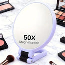Double-sided Folding Makeup Mirror – 1X/50X Dual Magnification, 360° Rotatable and Foldable for Portability, Three Uses: Handheld, Desktop, Wall-mounted(WHITE)