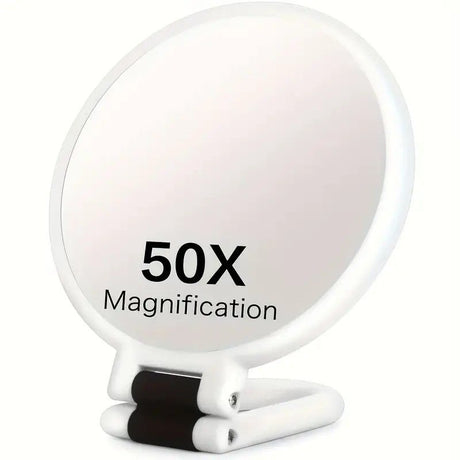 Double-sided Folding Makeup Mirror – 1X/50X Dual Magnification, 360° Rotatable and Foldable for Portability, Three Uses: Handheld, Desktop, Wall-mounted(PINK)
