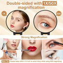 Double-sided Folding Makeup Mirror – 1X/50X Dual Magnification, 360° Rotatable and Foldable for Portability, Three Uses: Handheld, Desktop, Wall-mounted（purple）