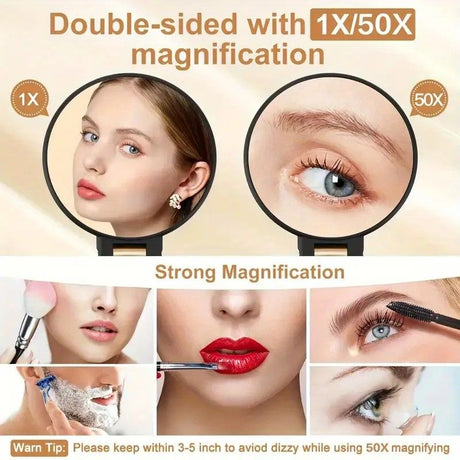 Double-sided Folding Makeup Mirror – 1X/50X Dual Magnification, 360° Rotatable and Foldable for Portability, Three Uses: Handheld, Desktop, Wall-mounted（purple）