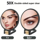 Double-sided Folding Makeup Mirror – 1X/50X Dual Magnification, 360° Rotatable and Foldable for Portability, Three Uses: Handheld, Desktop, Wall-mounted（purple）
