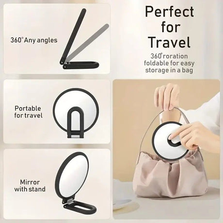 Double-sided Folding Makeup Mirror – 1X/50X Dual Magnification, 360° Rotatable and Foldable for Portability, Three Uses: Handheld, Desktop, Wall-mounted（purple）